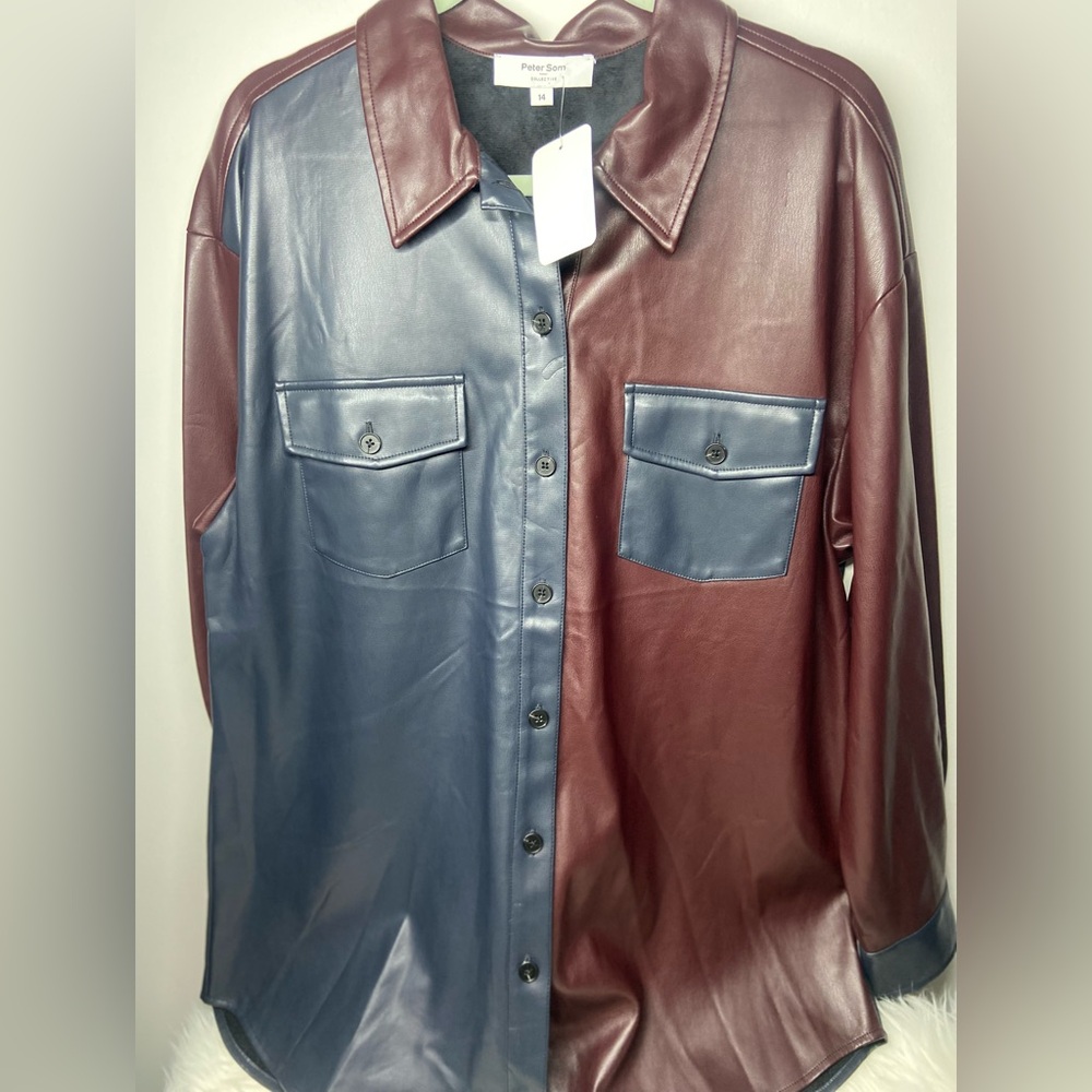 Peter Som Burgundy and Navy Faux Leather Shirt
